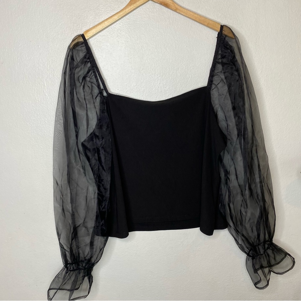 Eloquii Black Sheer Long Sleeve Top Square Neck Shirt Size 18/20